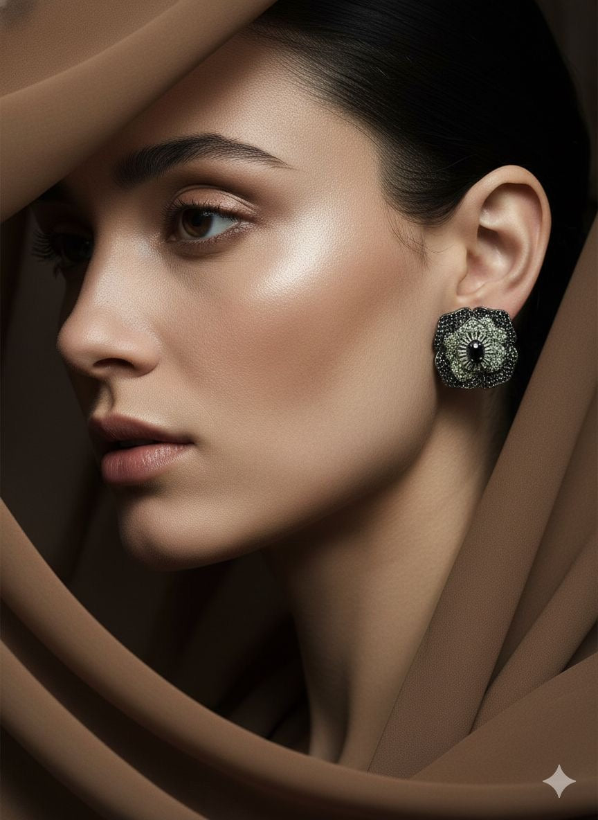 YELLOW/BLACK NANO SETTING ROSE STUDS