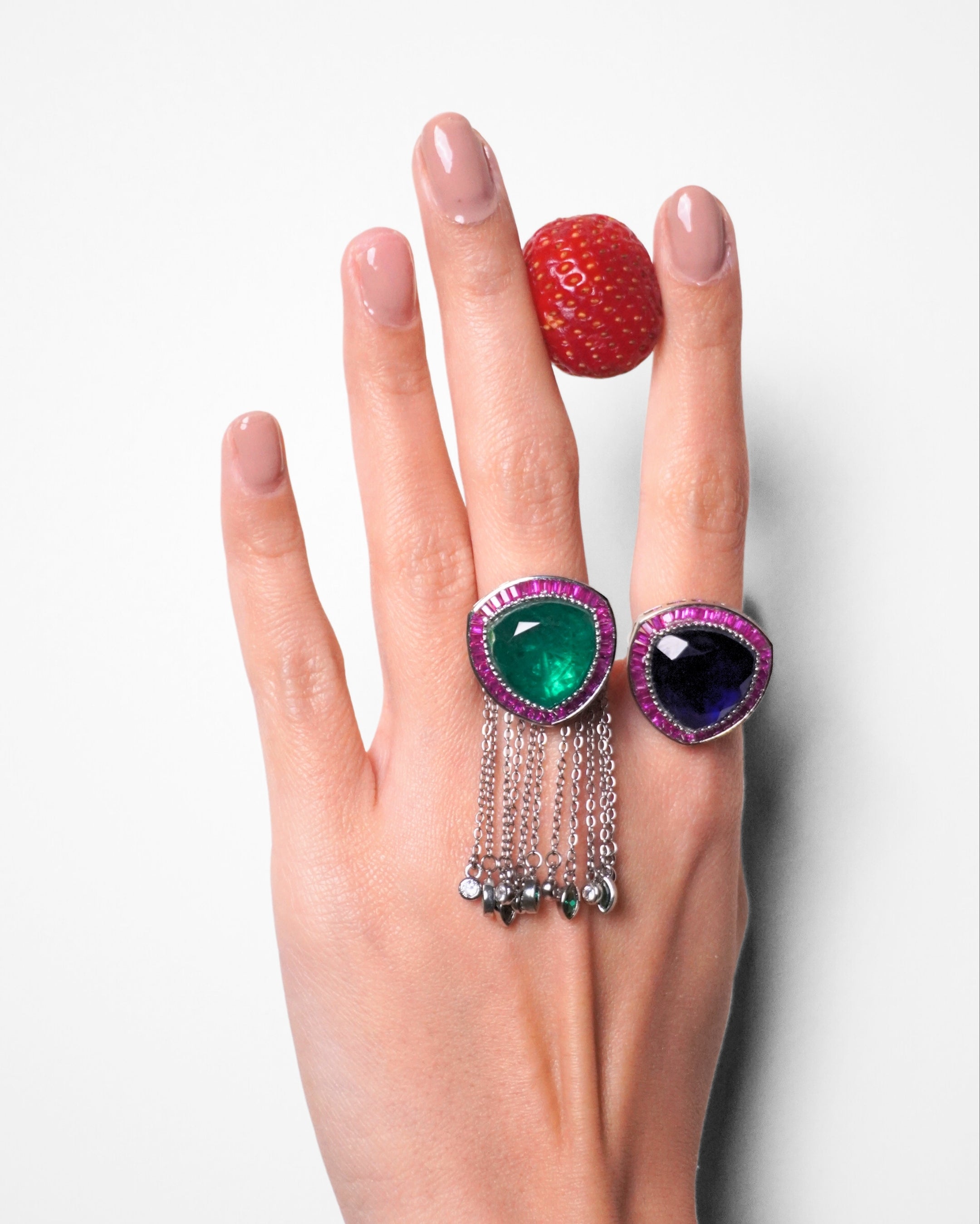 BLUE & PINK BIG STONE RING