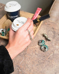 SILVER PLATED EMERALD TASSEL RING