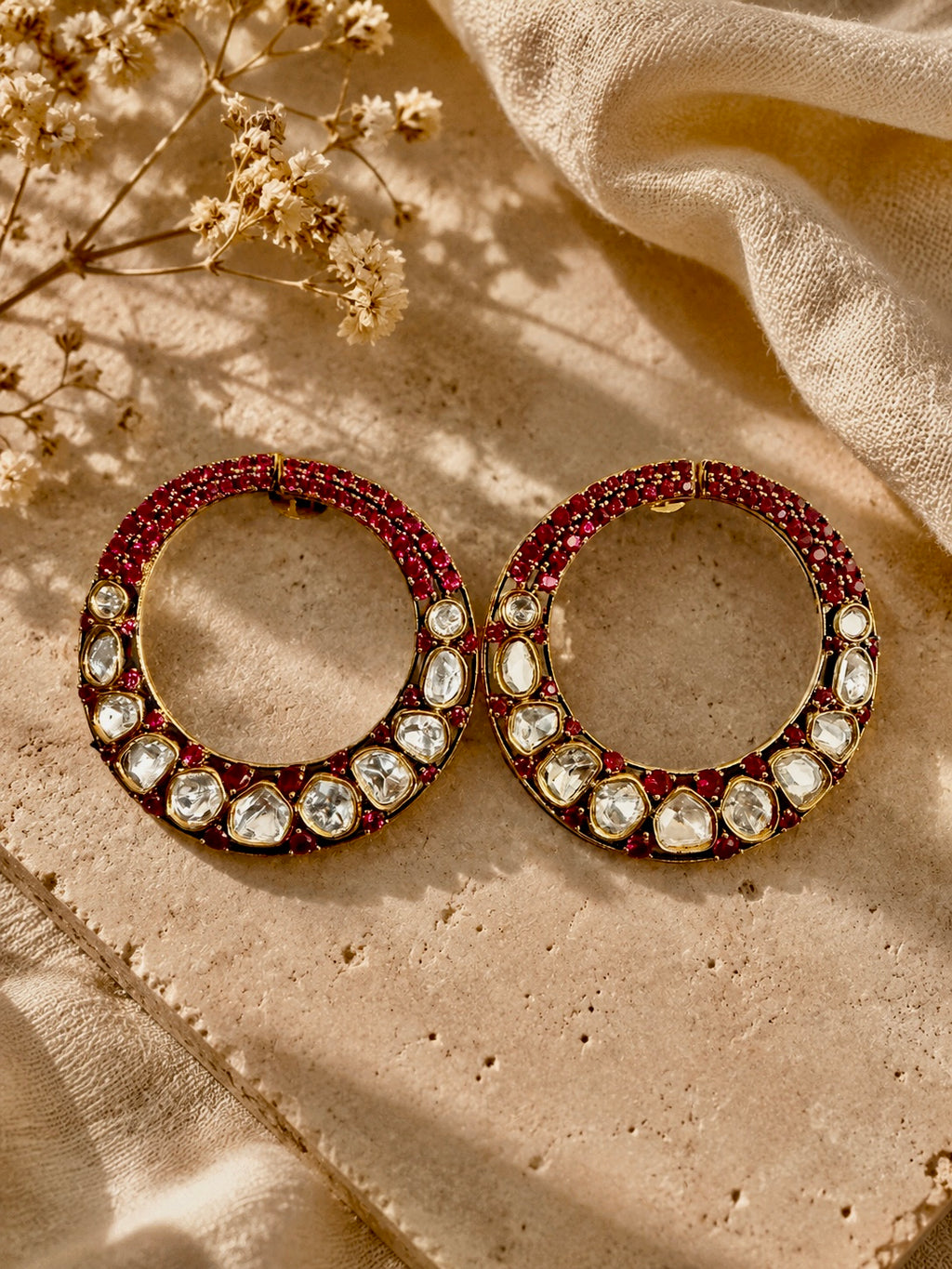 PINK STONE POLKI HOOPS
