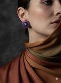 PINK/BLUE FLORAL CIRCULAR STUDS