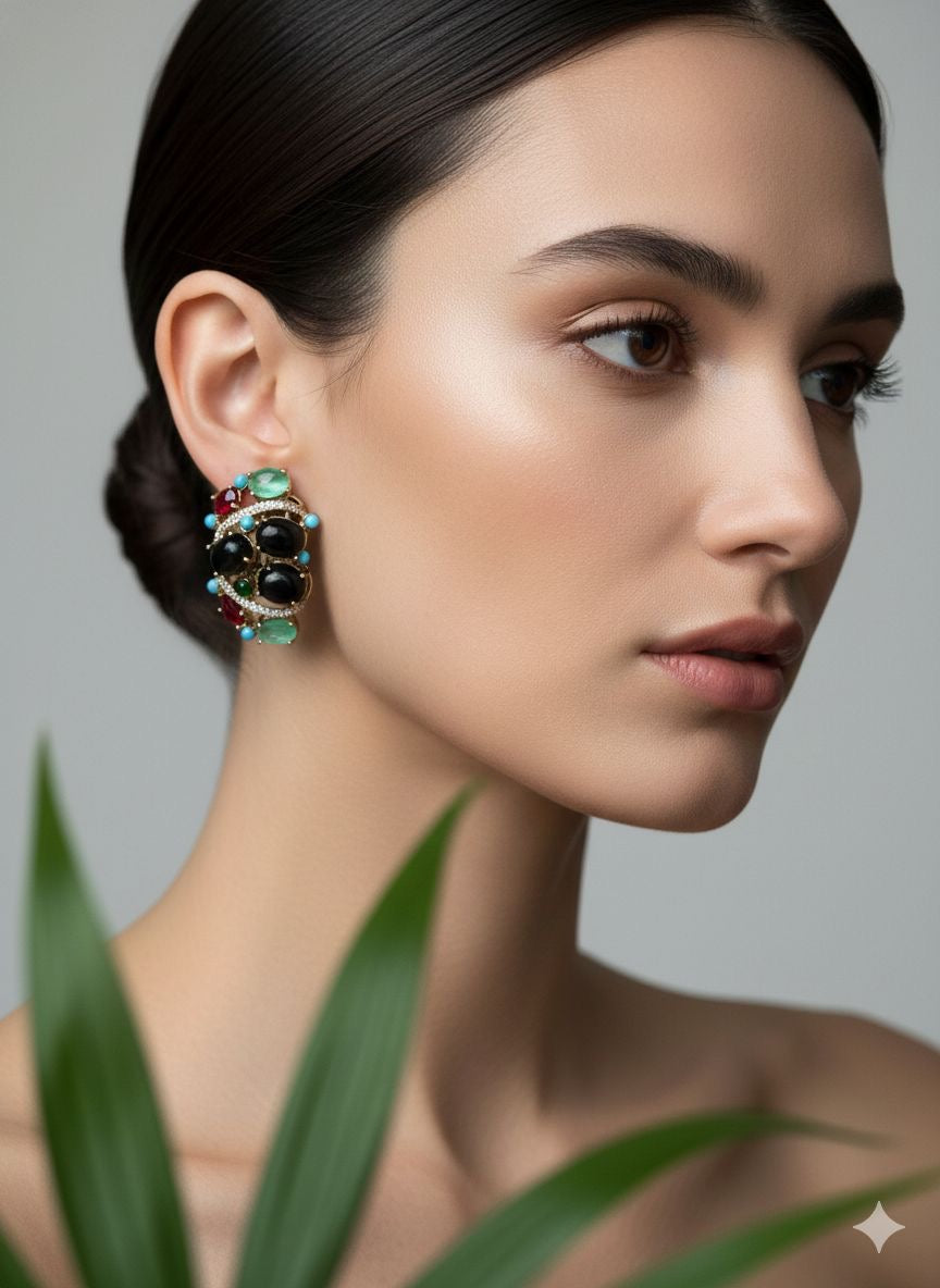 MULTICOLOURED STONE LONG STUDS