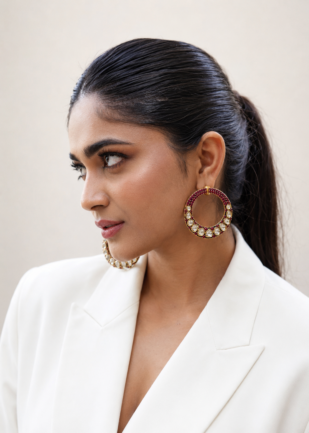 PINK STONE POLKI HOOPS