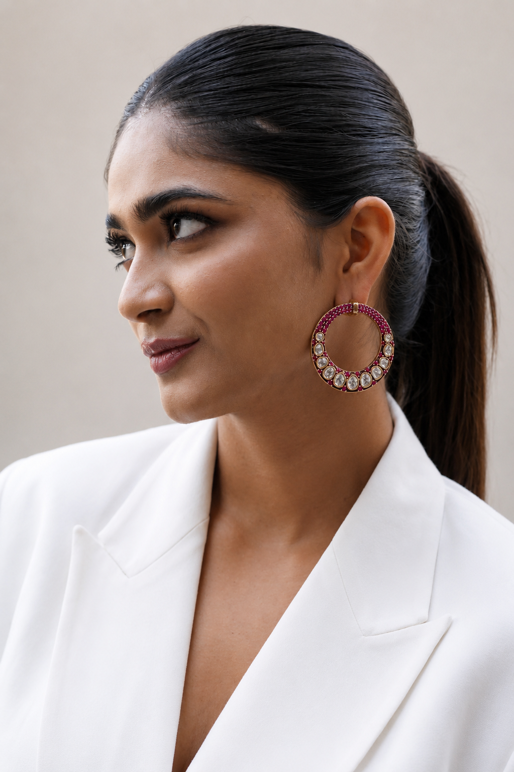 PINK STONE POLKI HOOPS