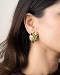 GOLD-TONED PETAL MOTIF EARRINGS WITH GREEN STONE