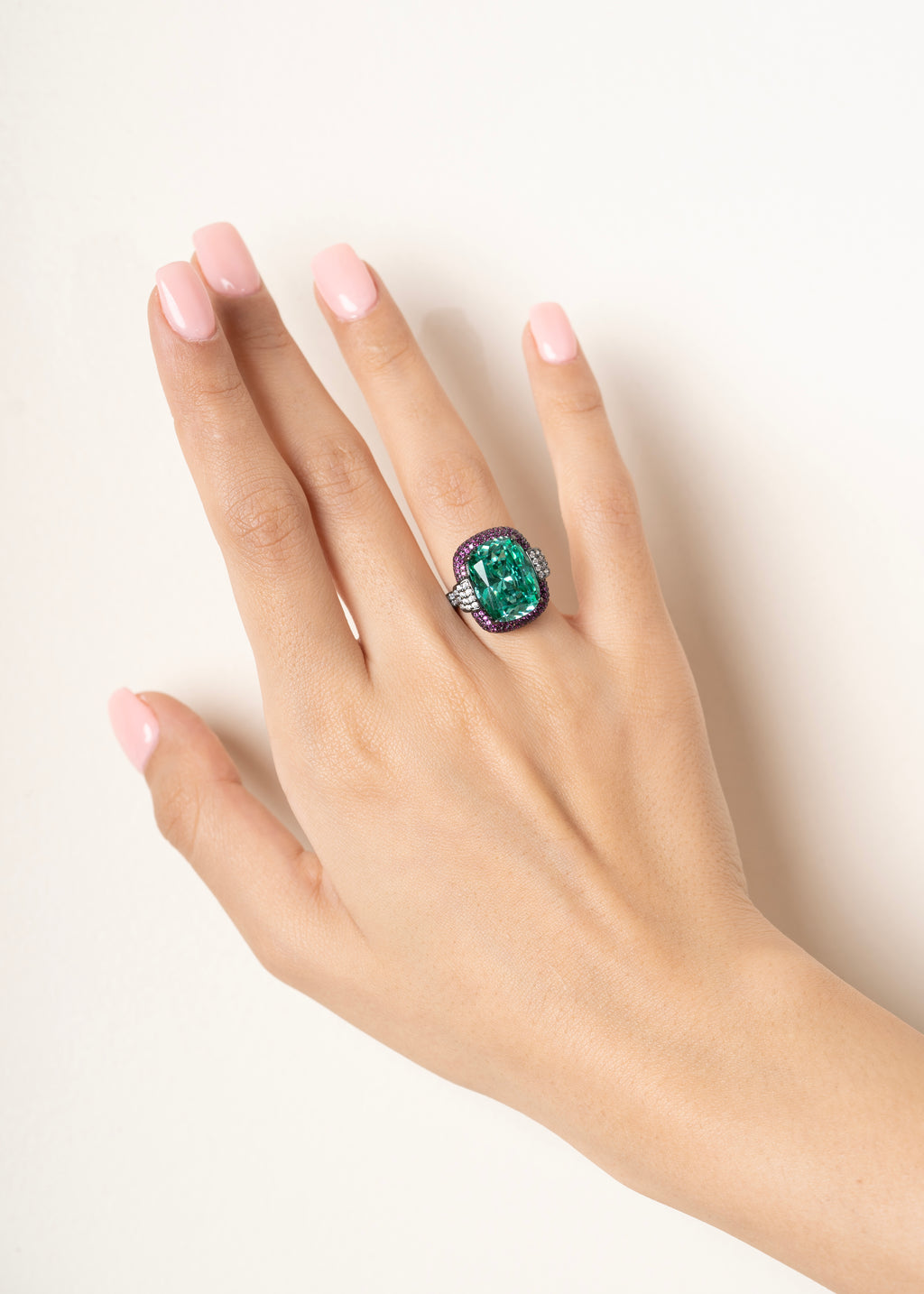 GREEN & PINK SWAROVSKI CRYSTAL RING
