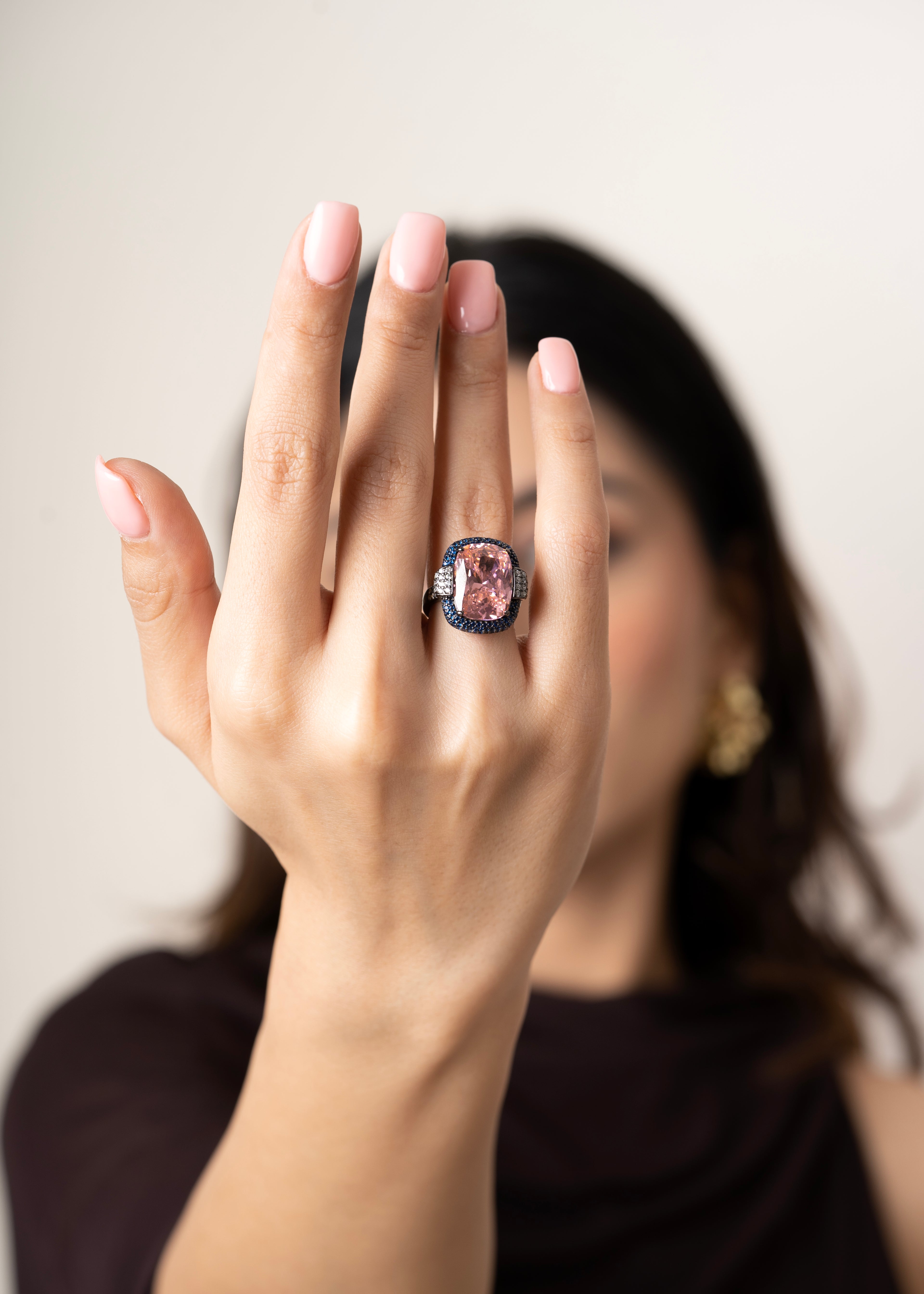 NAVY BLUE & PEACH SWAROVSKI CRYSTAL RING