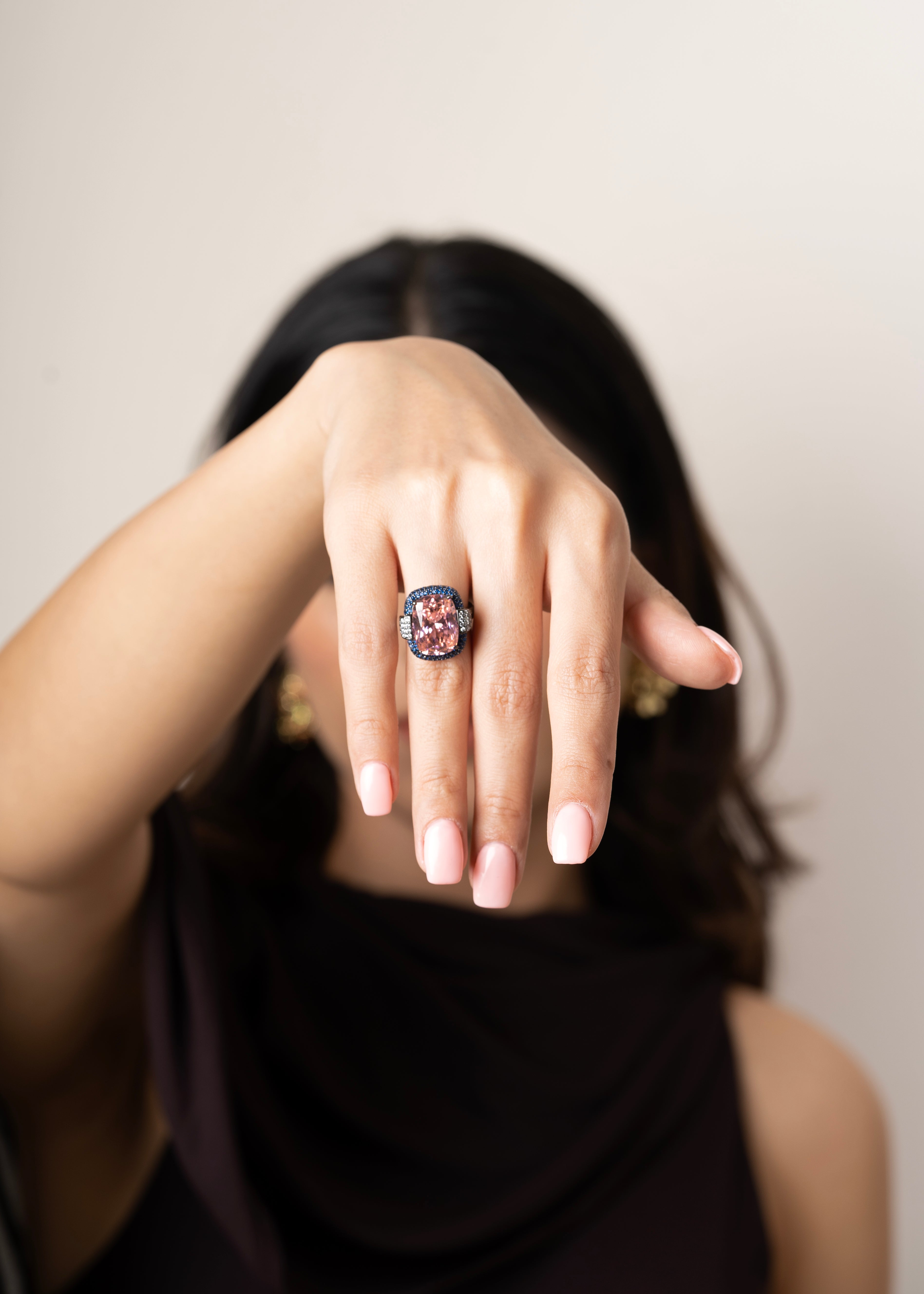NAVY BLUE & PEACH SWAROVSKI CRYSTAL RING