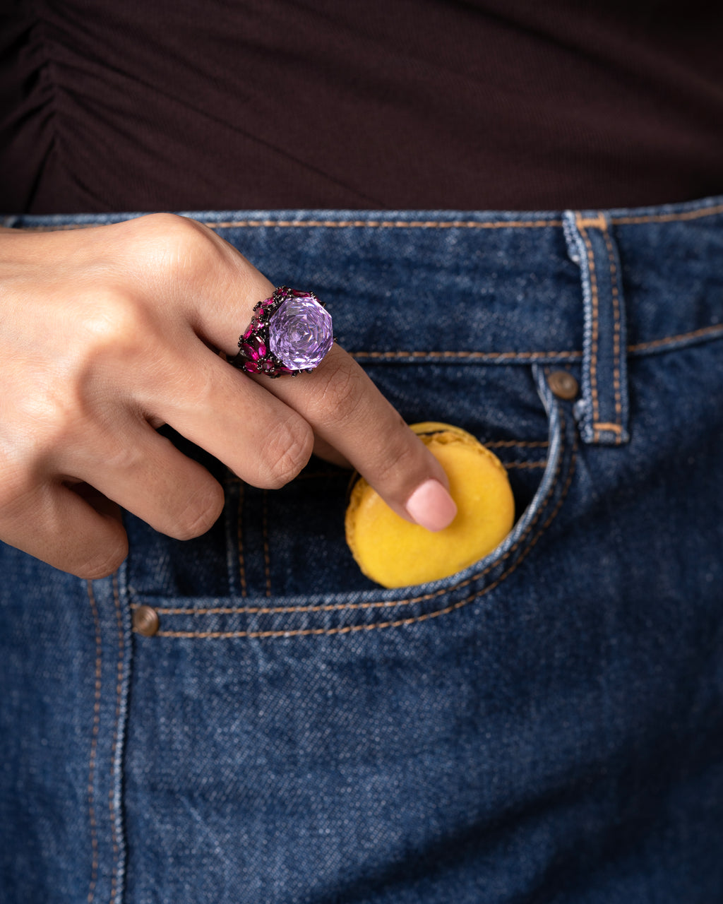 PURPLE ROSE SWAROVSKI & PINK STONES RING