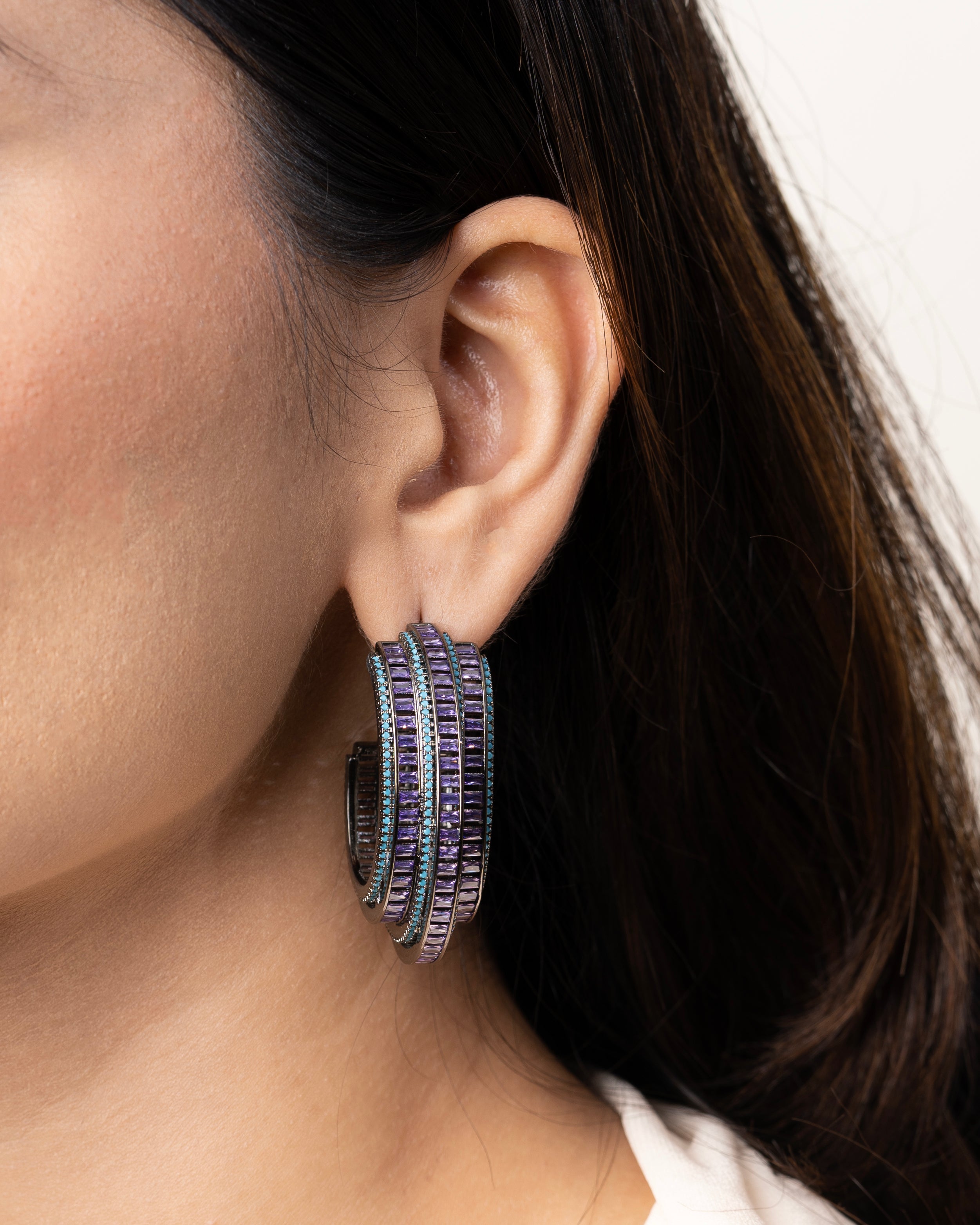 BLUE BEADS & PURPLE STONES EARRINGS
