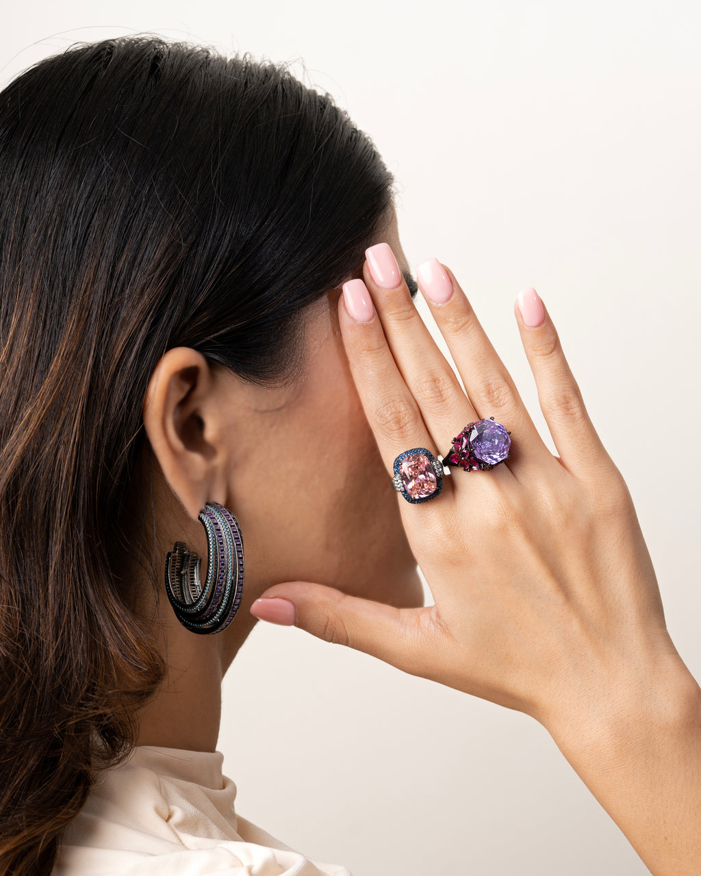 BLUE BEADS & PURPLE STONES EARRINGS