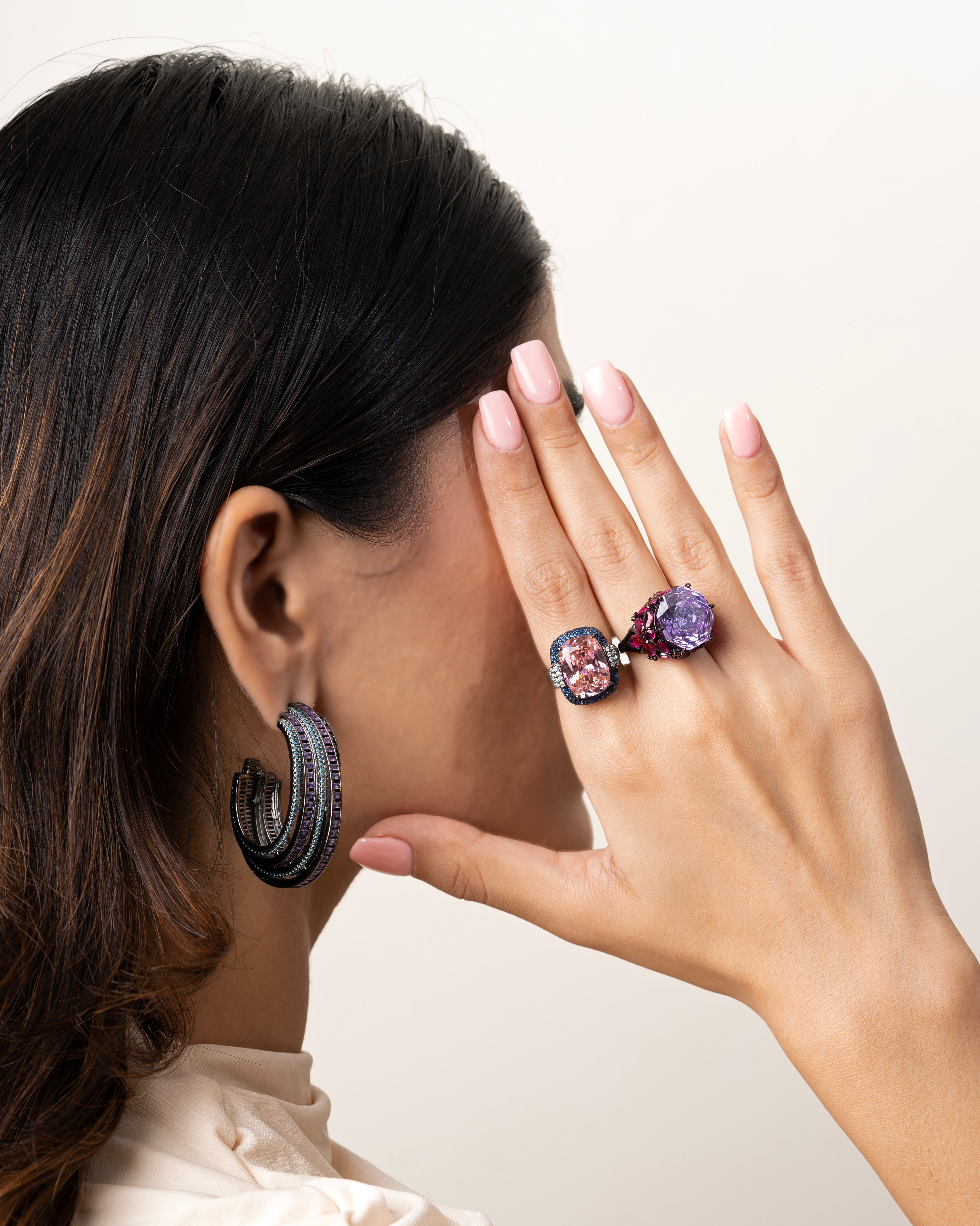 BLUE BEADS & PURPLE STONES EARRINGS