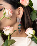 STATEMENT DROP EARRINGS WITH MULTICOLOUR BAGUETTE STONES AND CRYSTAL ACCENTS