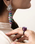 STATEMENT DROP EARRINGS WITH MULTICOLOUR BAGUETTE STONES AND CRYSTAL ACCENTS