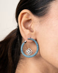 BLUE ROUND HOOPS WITH FLORAL MOTIF
