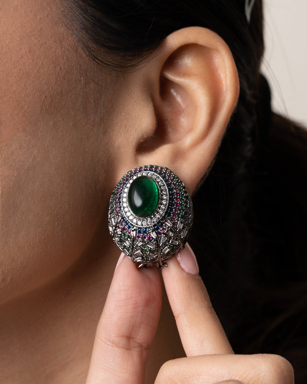 BLUE & PINK STONE STUDS WITH FLORAL CRYSTAL ACCENTS