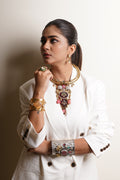 GOLD-PLATED MAROON STONE HASLI WITH BIRD EARRINGS