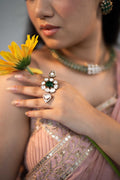 WHITE KUNDAN EMERALD STONE DOUBLE RING