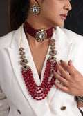 MAROON BEADS KUNDAN STONE CHOKER WITH STUDS