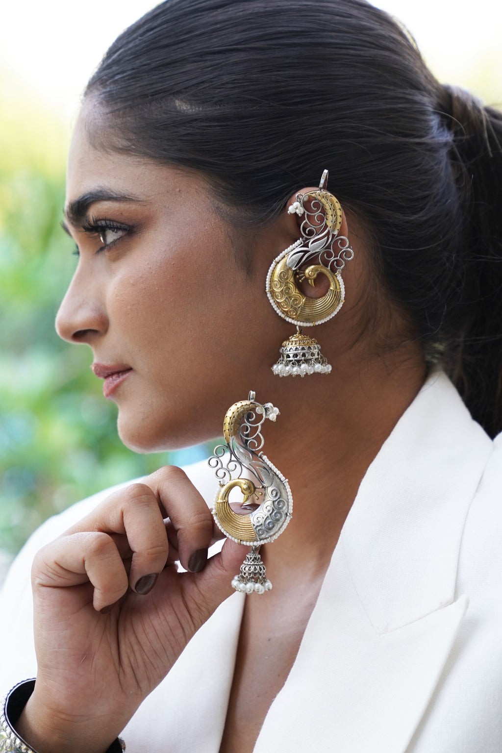 DUAL-TONED SWIRL EAR CUFF JHUMKAS (SMALL)