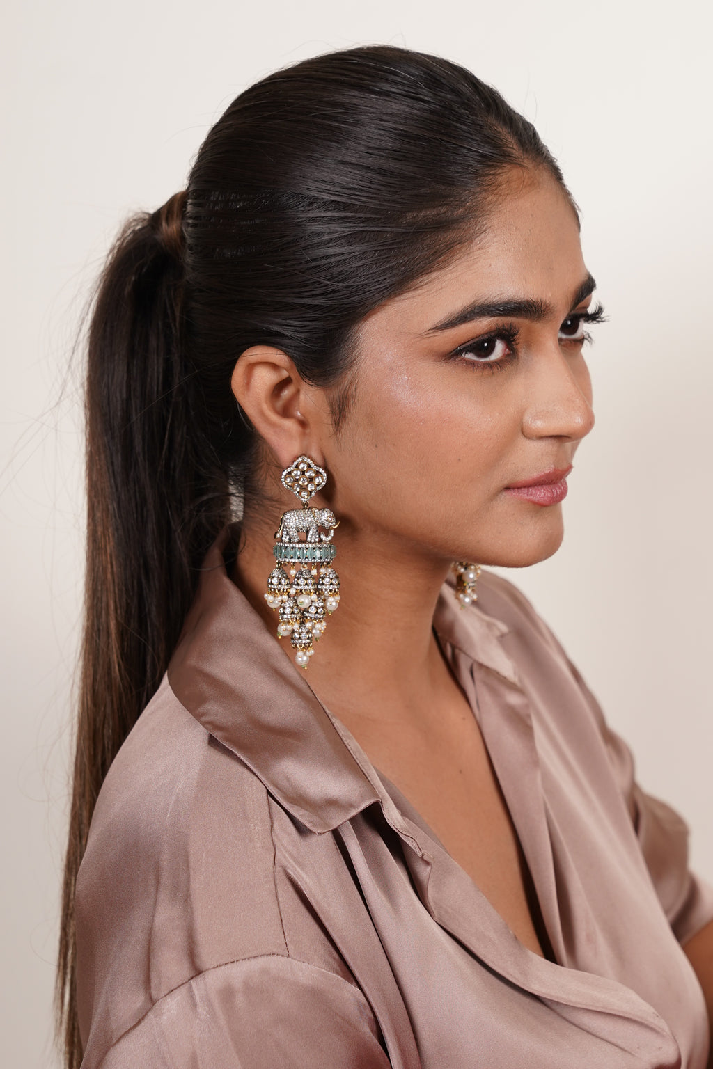 BLUE STONE ELEPHANT DANGLING EARRINGS