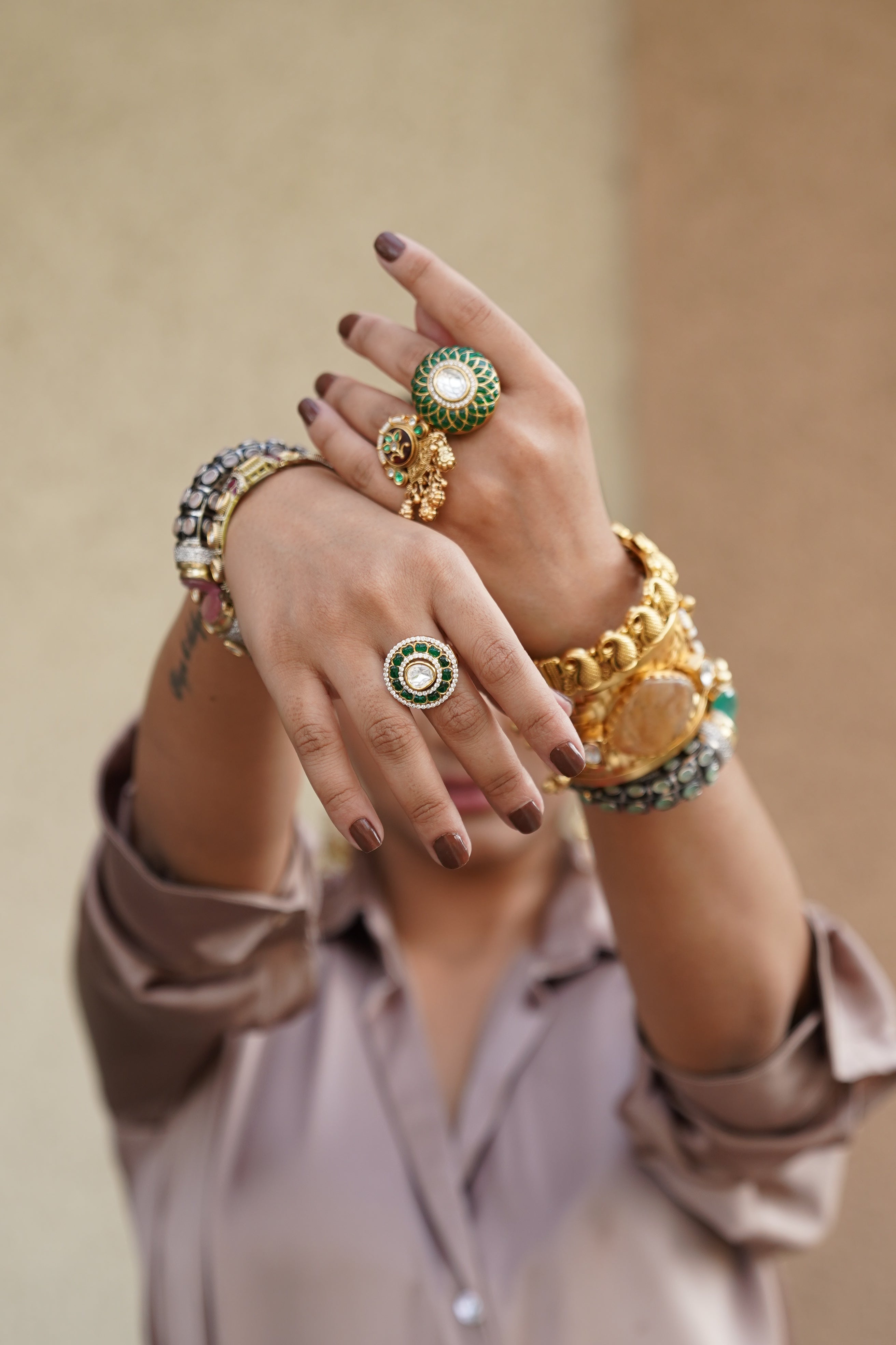 GREEN PETAL CIRCULAR DESIGN KUNDAN RING