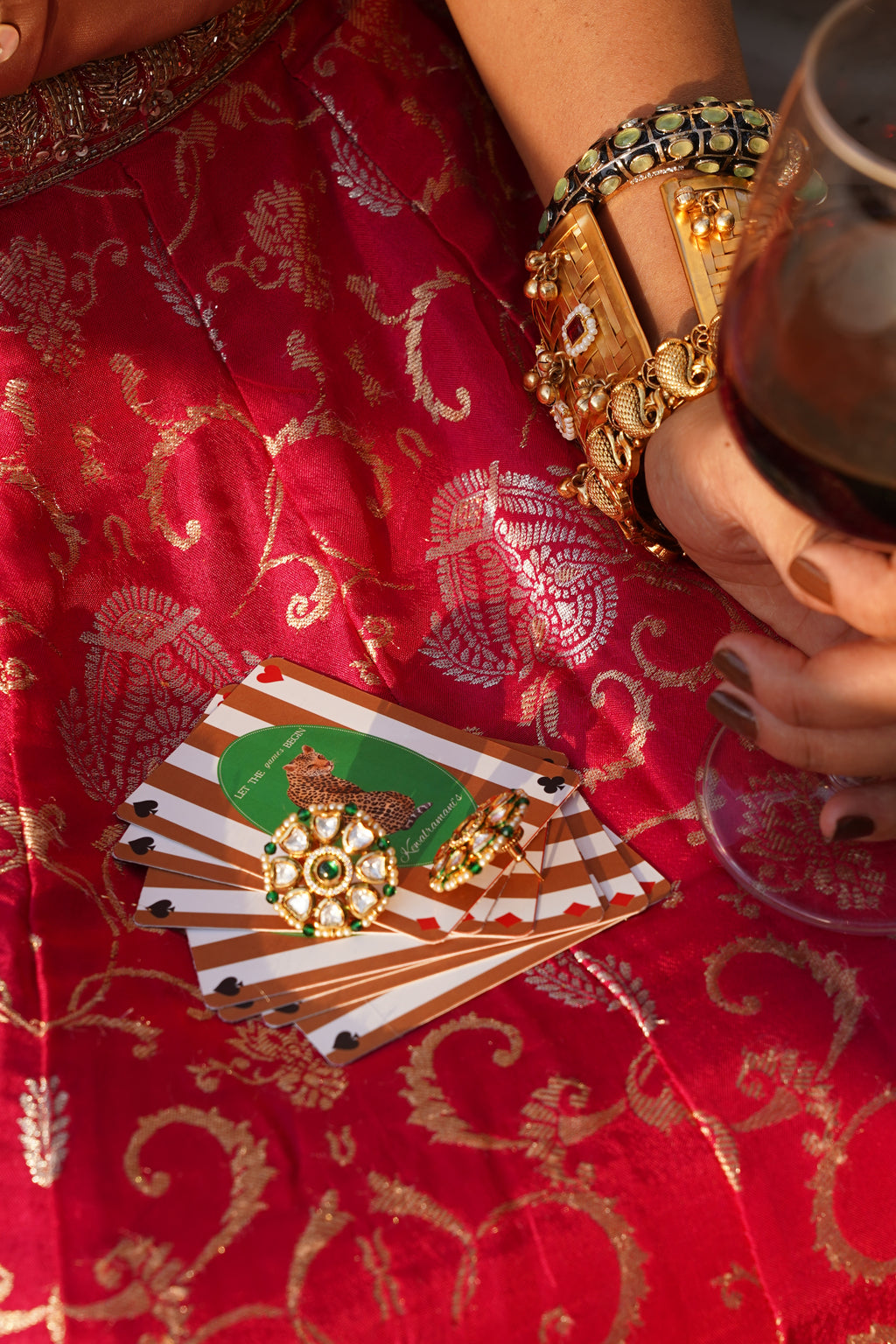 GREEN KUNDAN FLORAL STUDS