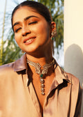 ANTIQUE GOLD KUNDAN EMERALD GREEN PEACOCK CHOKER WITH EAR CUFFS