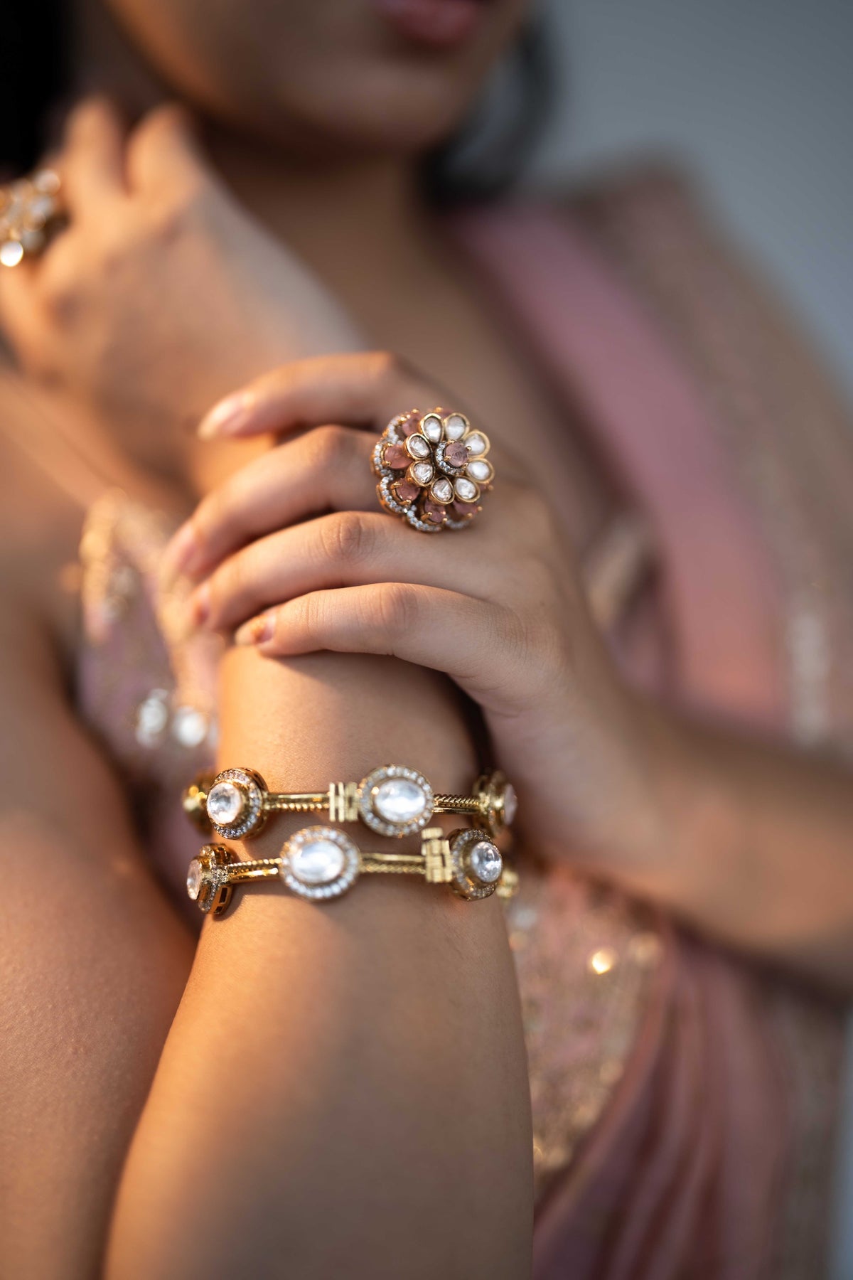 GOLD-PLATED KUNDAN STONE BANGLES (SET)