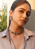GOLD-PLATED MULTICOLORED STONE CHOKER WITH EARRINGS