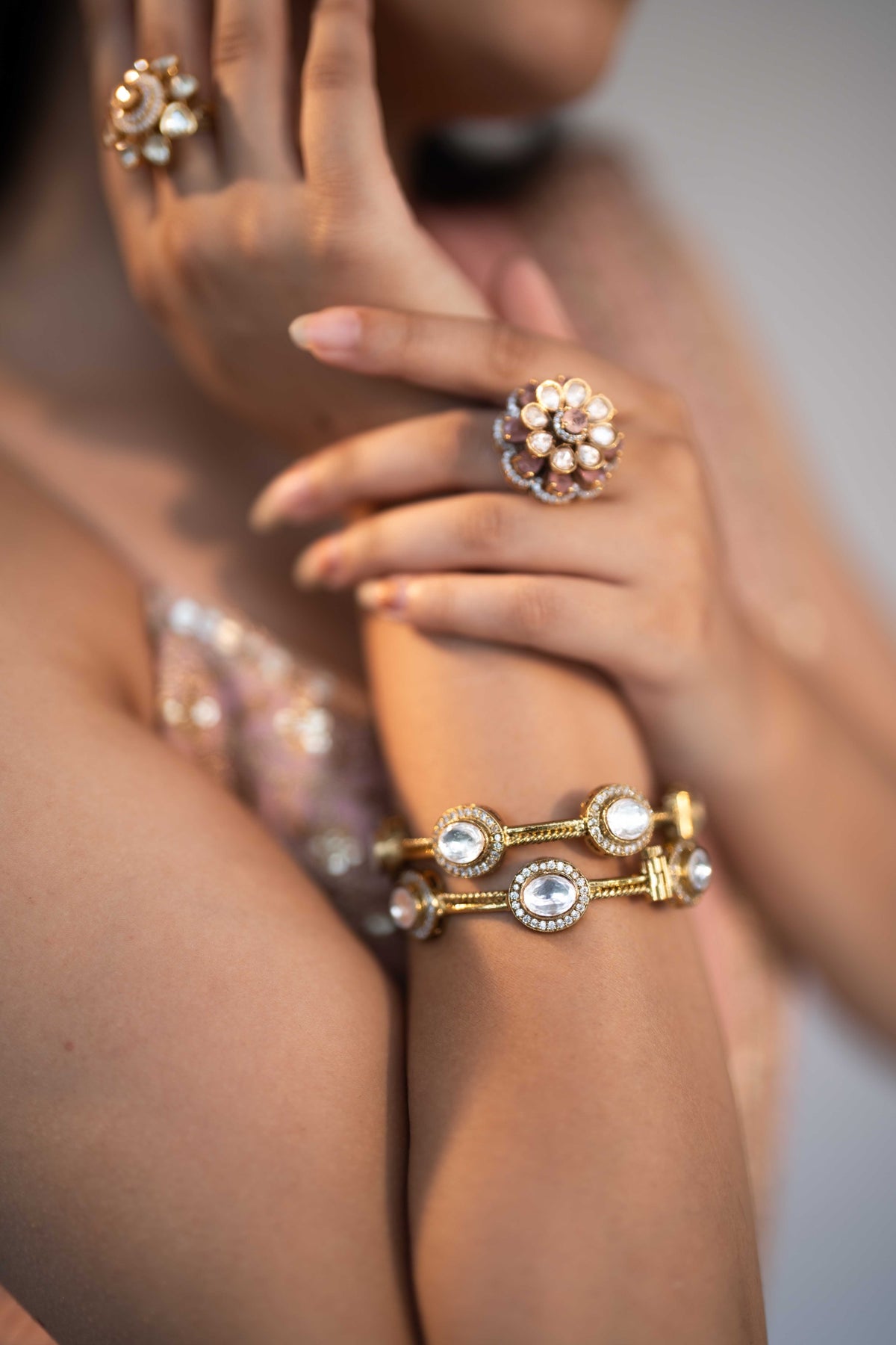 GOLD-PLATED KUNDAN STONE BANGLES (SET)