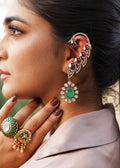 PINK & GREEN STONE EAR CUFFS WITH TEAR DROP