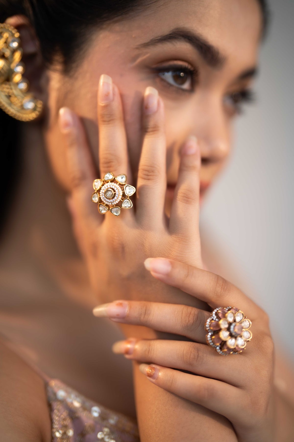 WHITE KUNDAN GOLD-PLATED RING