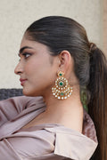 MEENAKARI DESIGNED GREEN STONE KUNDAN EARRINGS