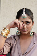 SEA GREEN KUNDAN MAANG TIKKA WITH PEARLS