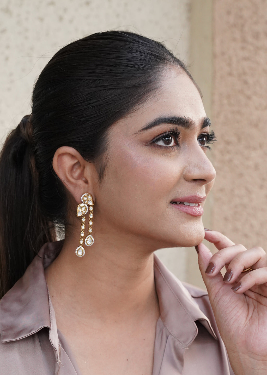 KUNDAN PAISLEY TASSEL EARRINGS WITH TEAR DROP