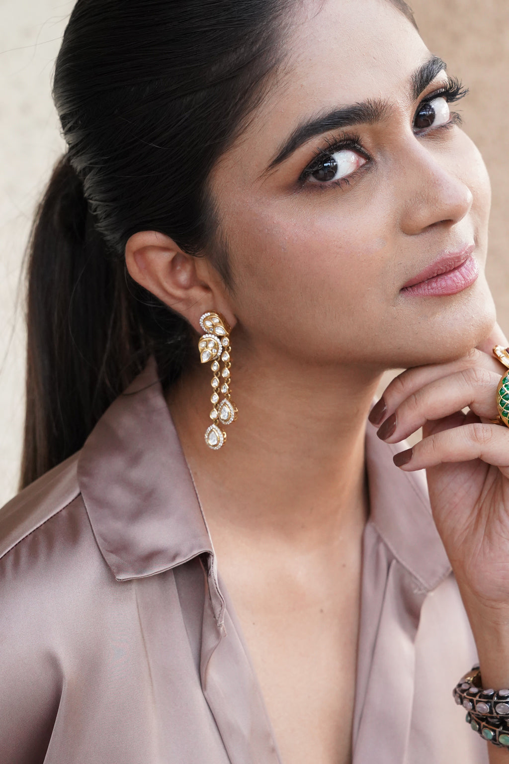 KUNDAN PAISLEY TASSEL EARRINGS WITH TEAR DROP