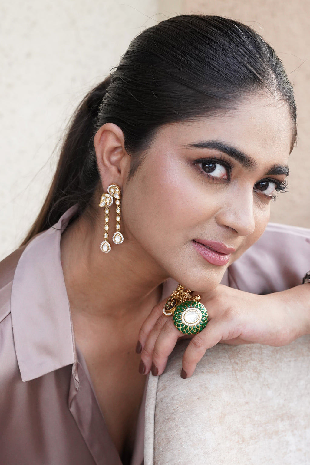 KUNDAN PAISLEY TASSEL EARRINGS WITH TEAR DROP