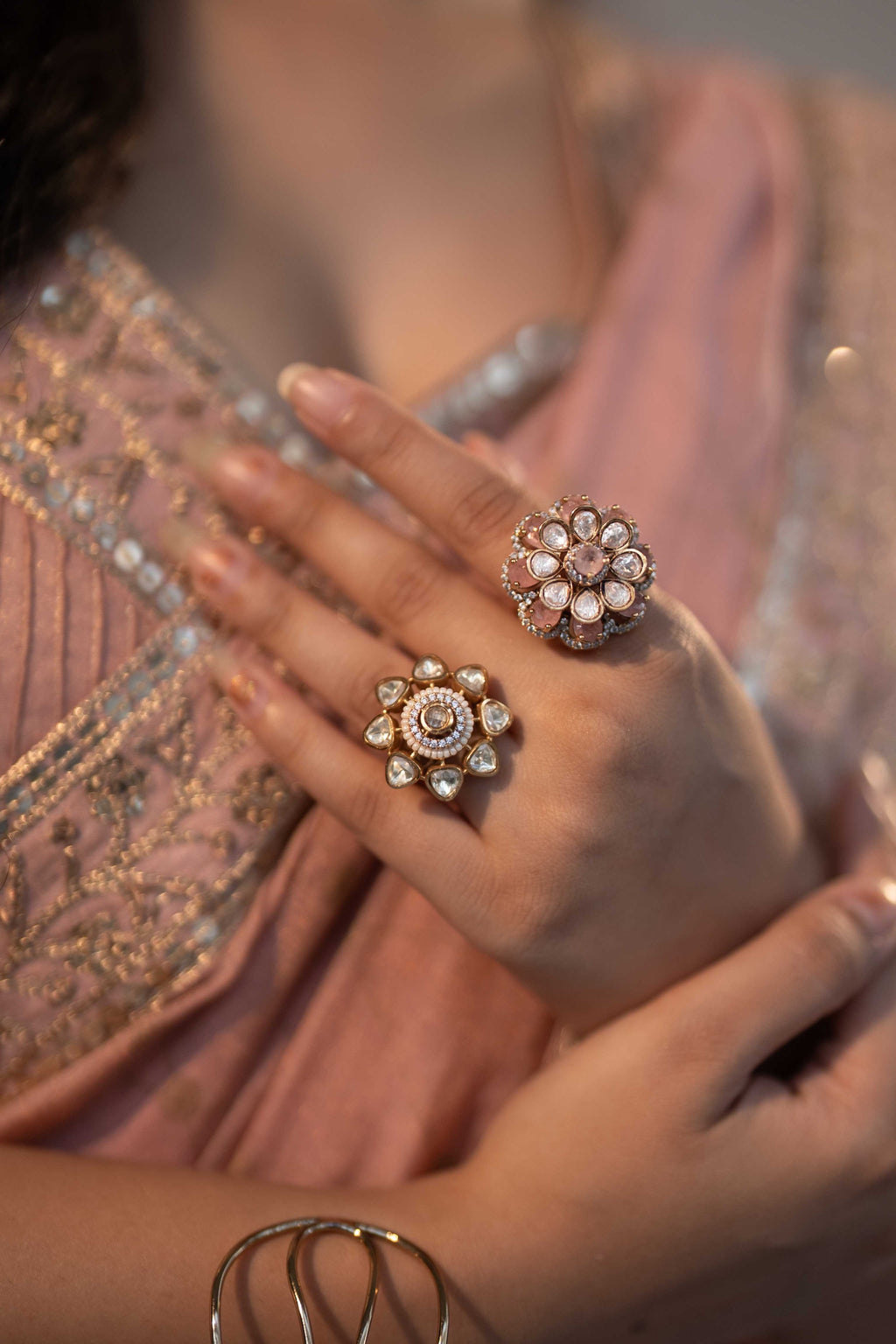 WHITE KUNDAN GOLD-PLATED RING