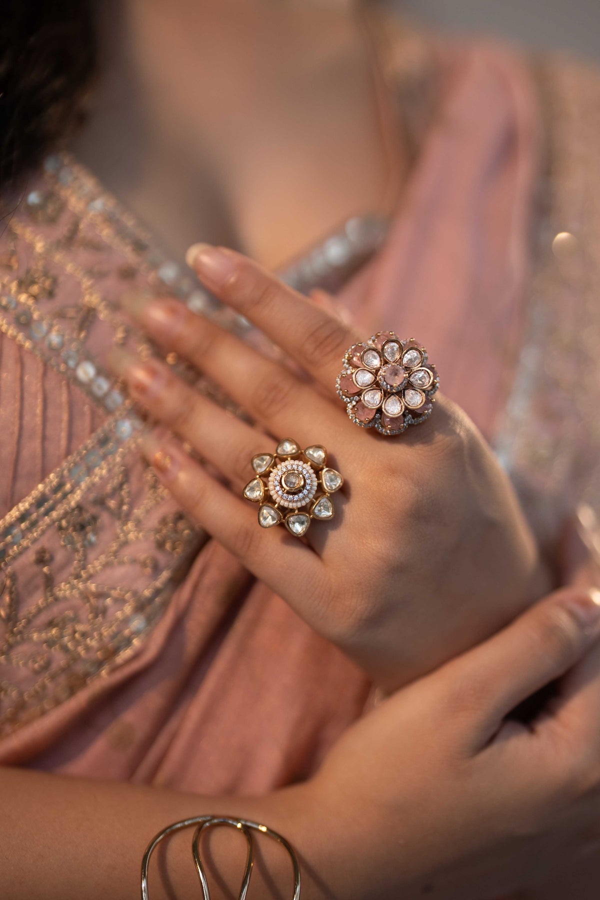 WHITE KUNDAN GOLD-PLATED RING