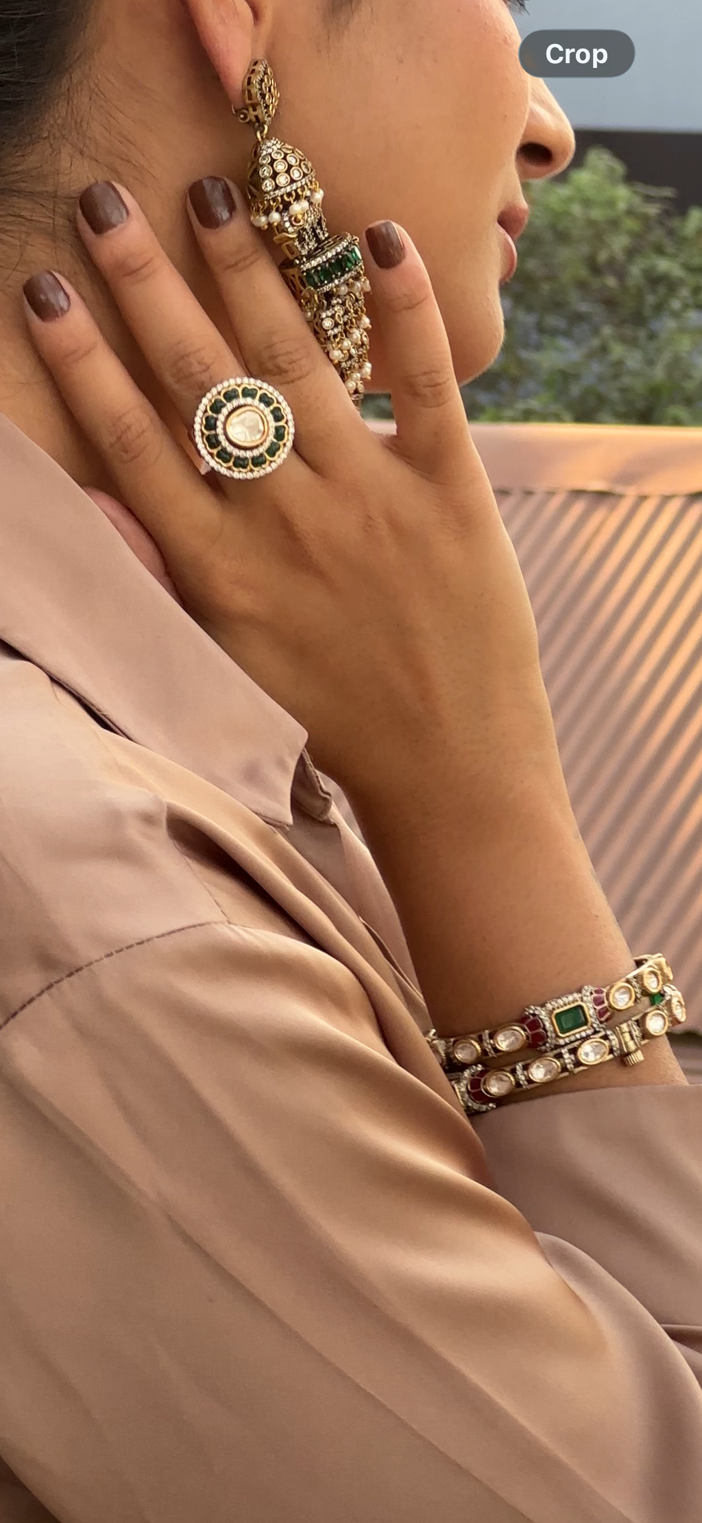 GREEN PETAL CIRCULAR DESIGN KUNDAN RING