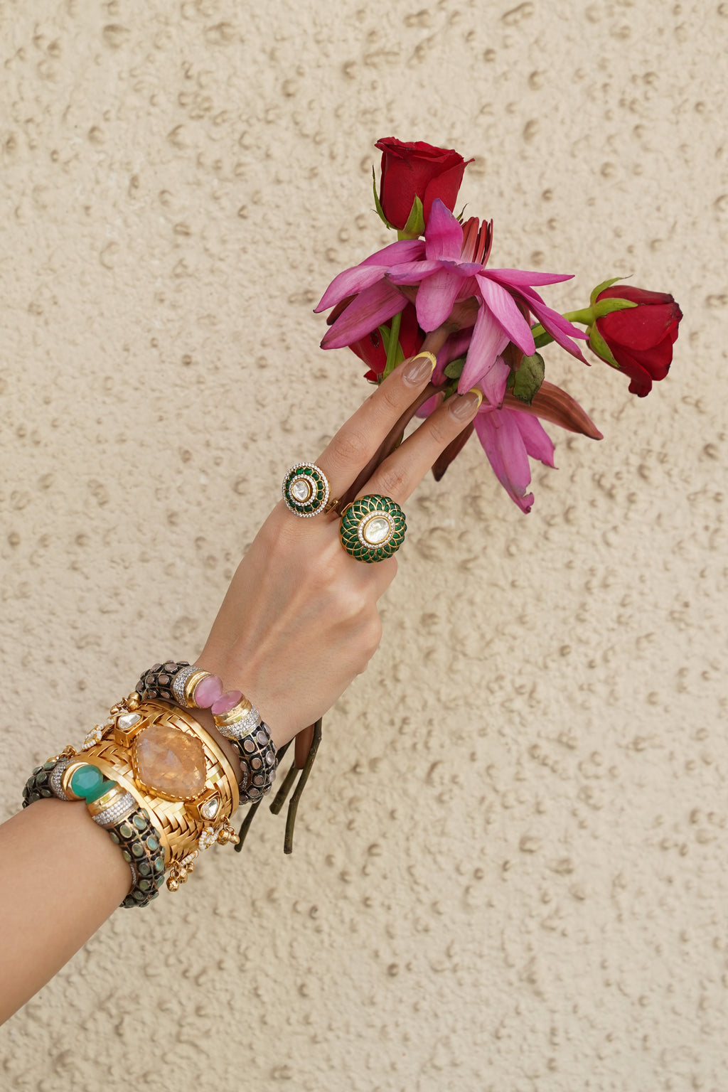 PINK CLUSTER STONE BANGLE BRACELET