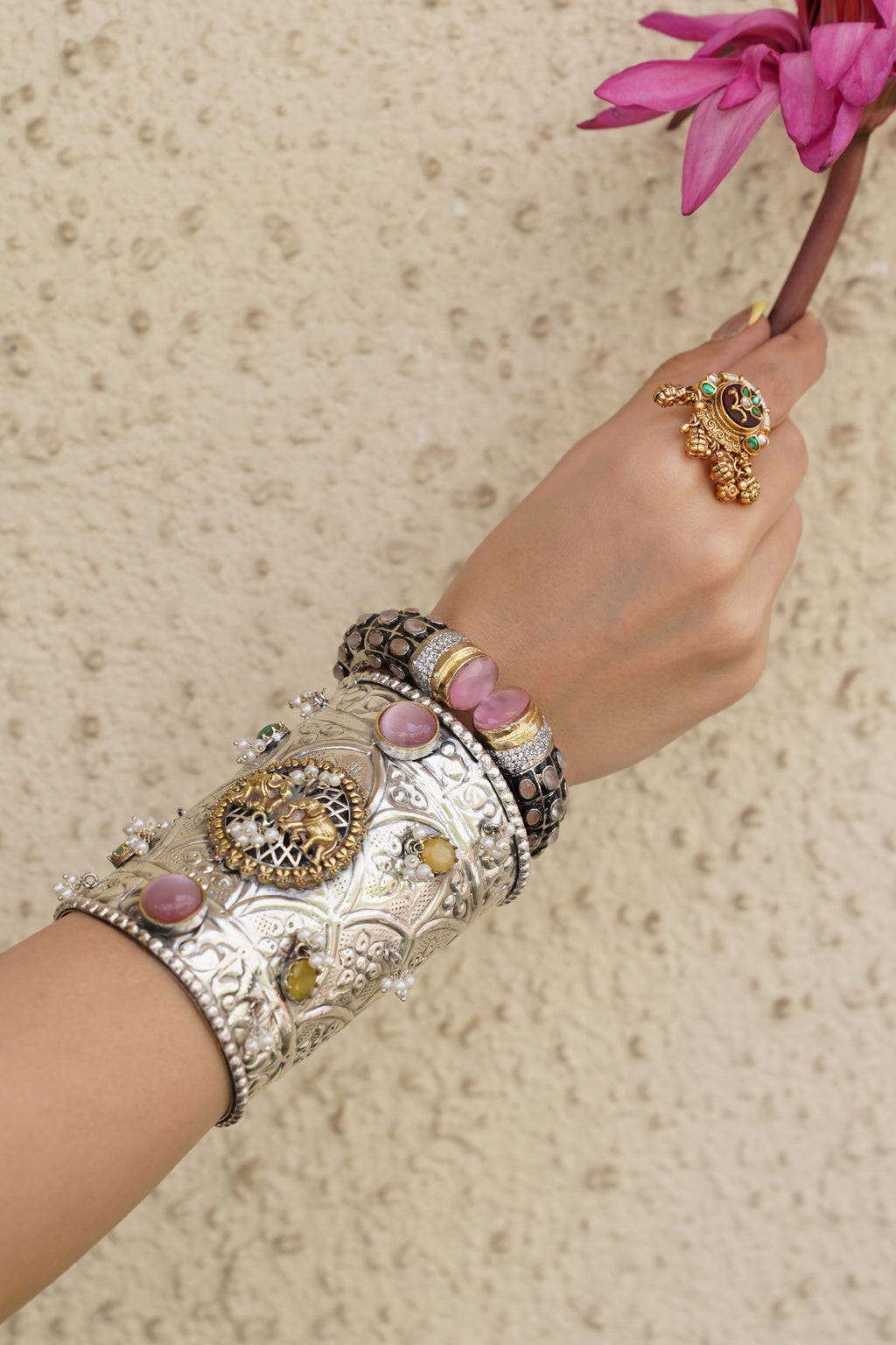 PINK CLUSTER STONE BANGLE BRACELET