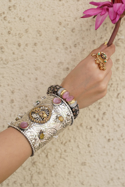 PINK CLUSTER STONE BANGLE BRACELET