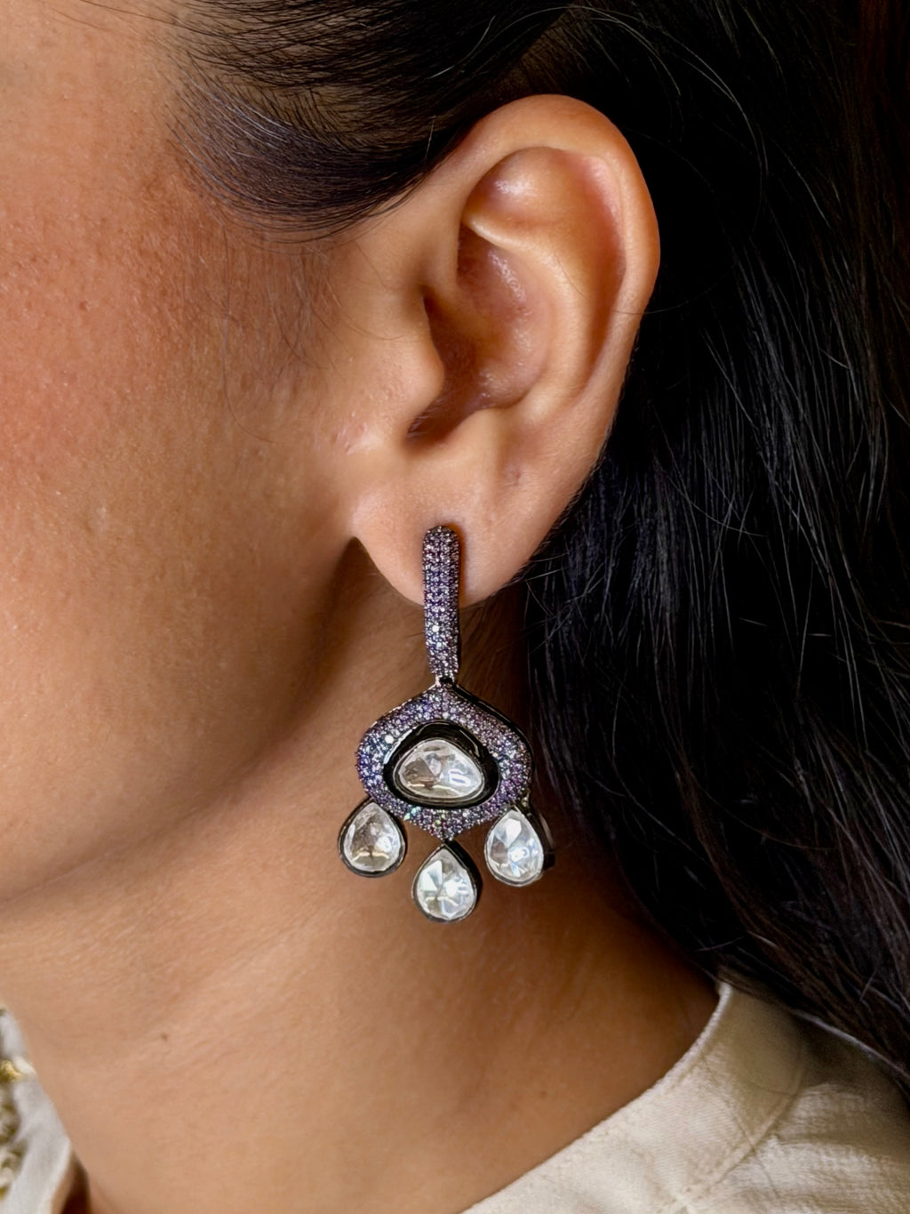 LILAC NANO SETTING POLKI EARRINGS