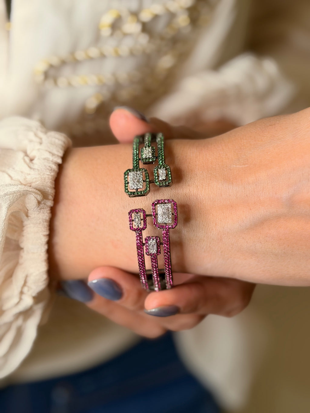 PINK & GREEN STONE BANGLE