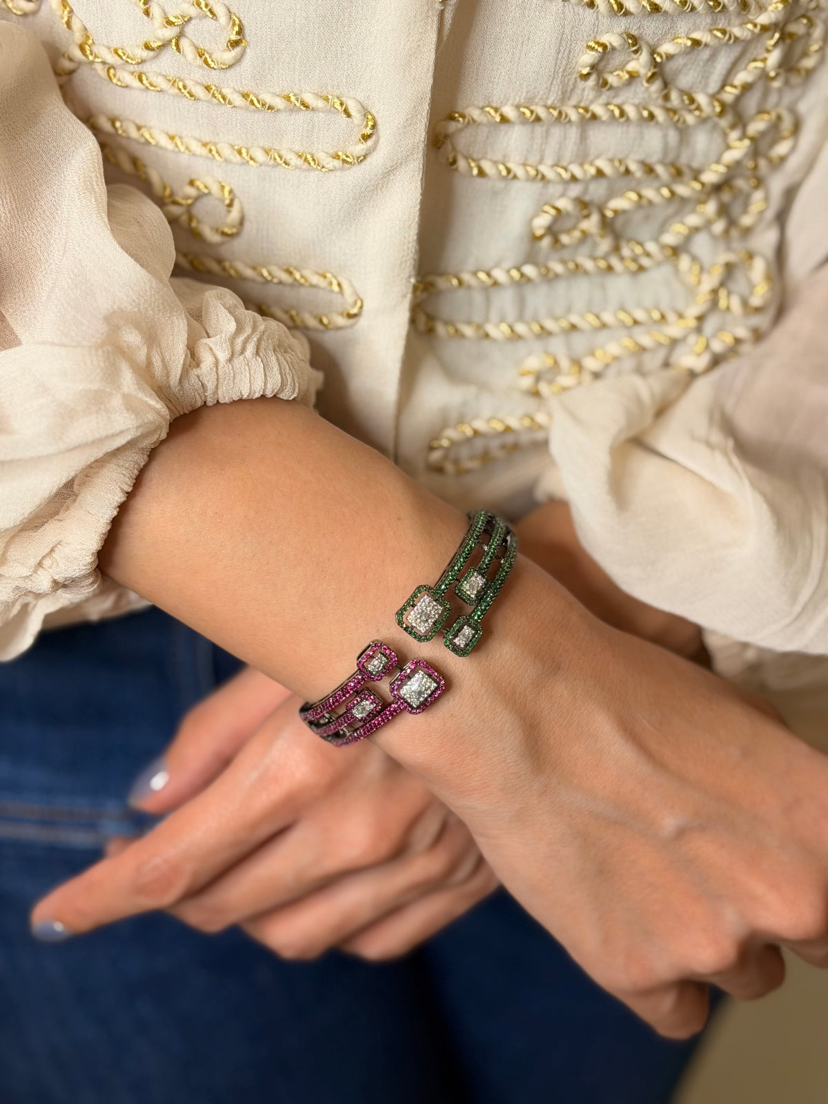 PINK & GREEN STONE BANGLE