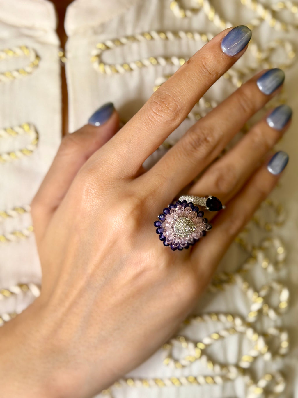 PURPLE & LILAC BEADS SPIRAL RING