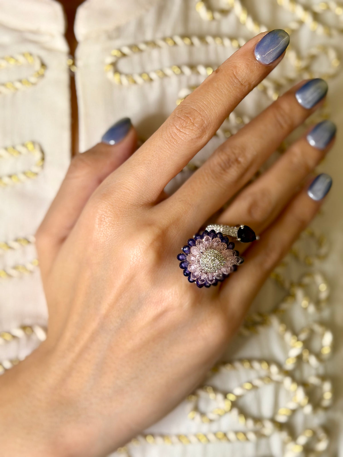 PURPLE & LILAC BEADS SPIRAL RING