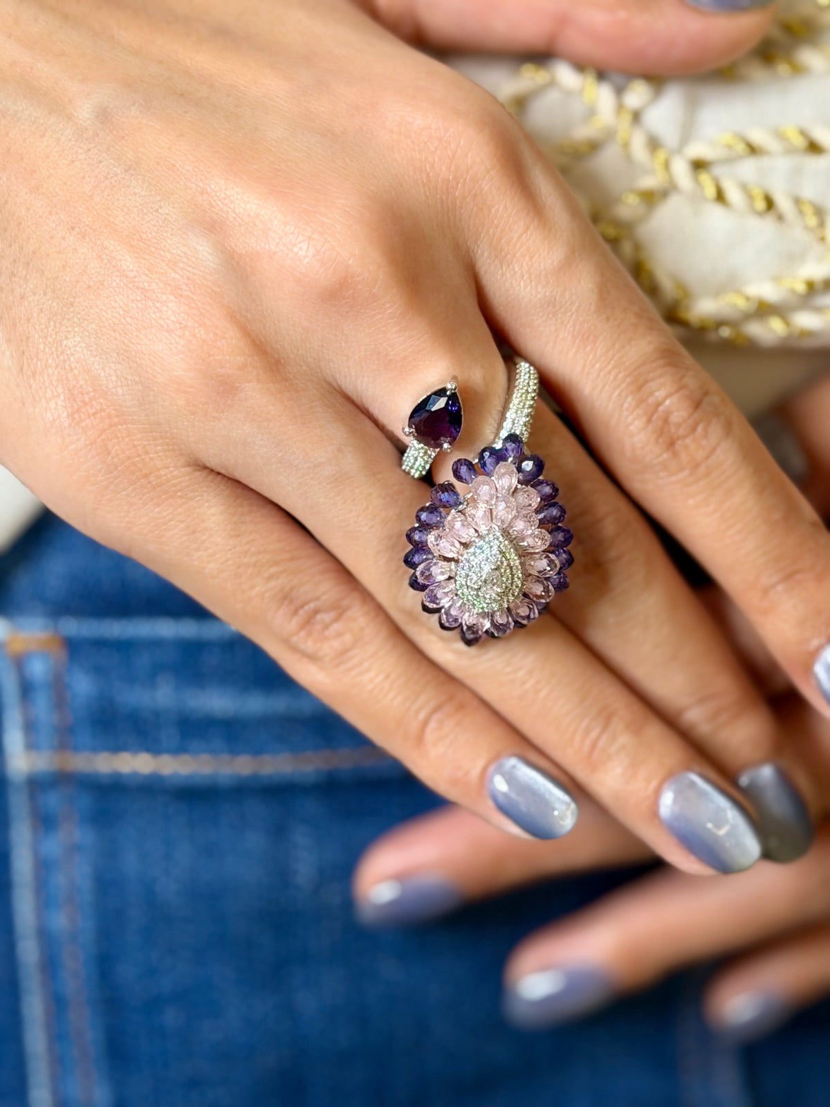 PURPLE & LILAC BEADS SPIRAL RING